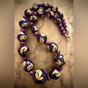 Vtg Signed CORO 23.5” Runway Statement Necklace Oversized Marbled Beads